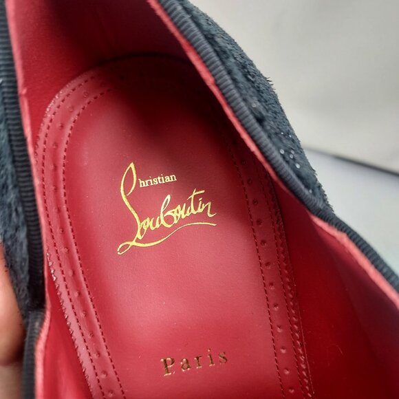 Christian Louboutin Black Greggy Chick Bejeweled Strass Lace Up Velvet Loafer Sh main image 9